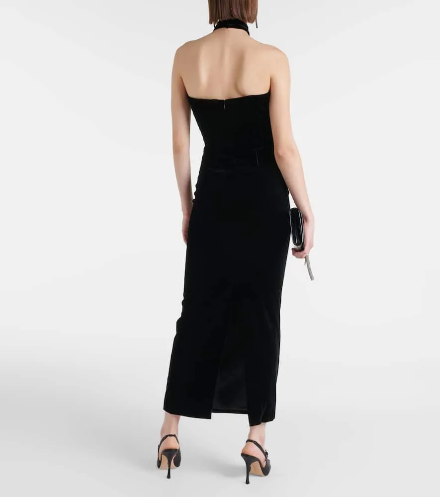 Alessandra Rich Bow-detail velvet midi dress