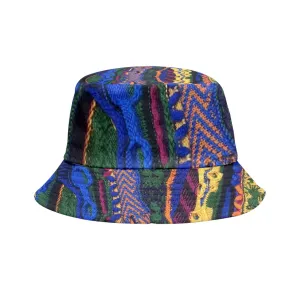 Blue & Gold Multicolored Print Bucket Hat