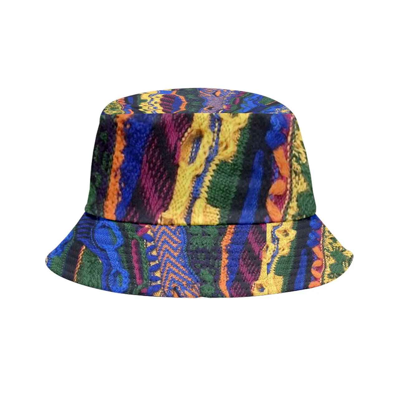 Blue & Gold Multicolored Print Bucket Hat