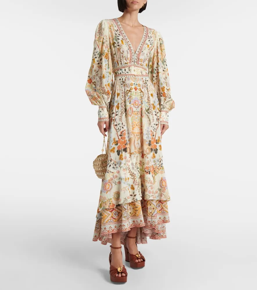 Camilla Printed tiered silk maxi dress
