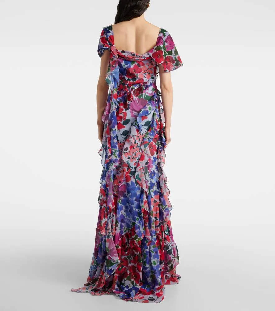 Carolina Herrera Floral ruffled chiffon gown