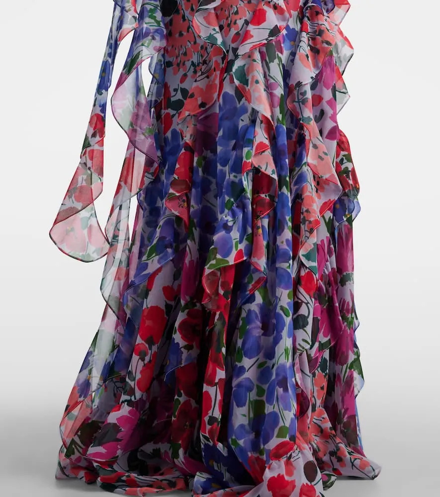 Carolina Herrera Floral ruffled chiffon gown
