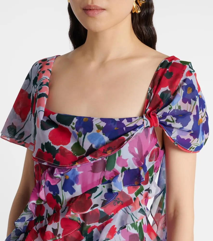 Carolina Herrera Floral ruffled chiffon gown