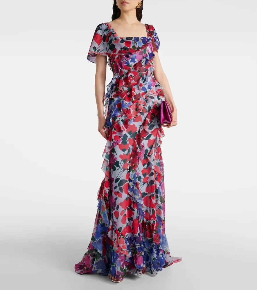 Carolina Herrera Floral ruffled chiffon gown
