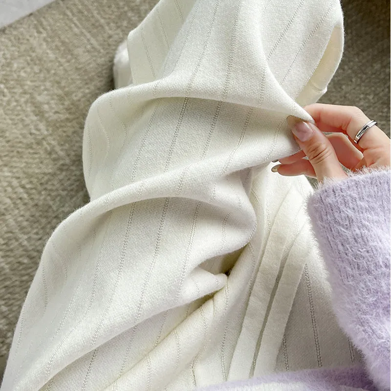 Casual Vertical Striped Knitted Straight Wide-Leg Pants