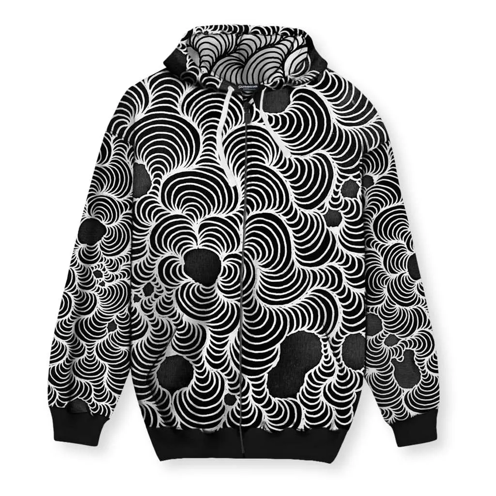 Color Wash Black & White Men's Zip-Up Hoodie