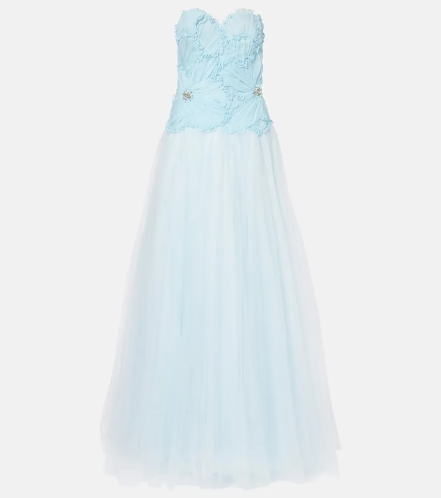 Costarellos Edra floral strapless tulle gown