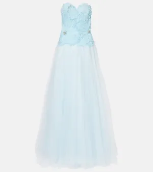 Costarellos Edra floral strapless tulle gown