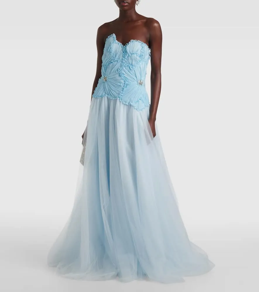 Costarellos Edra floral strapless tulle gown