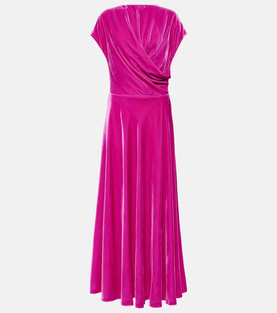 Costarellos Lapis draped velvet maxi dress