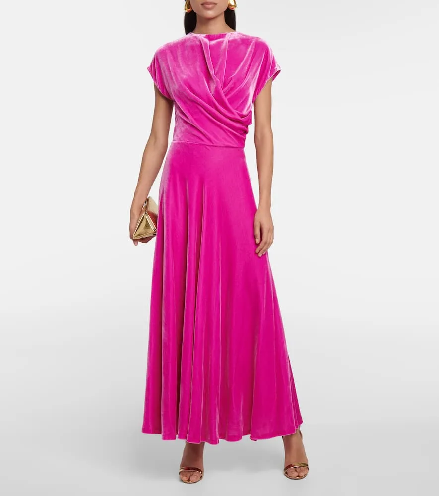 Costarellos Lapis draped velvet maxi dress