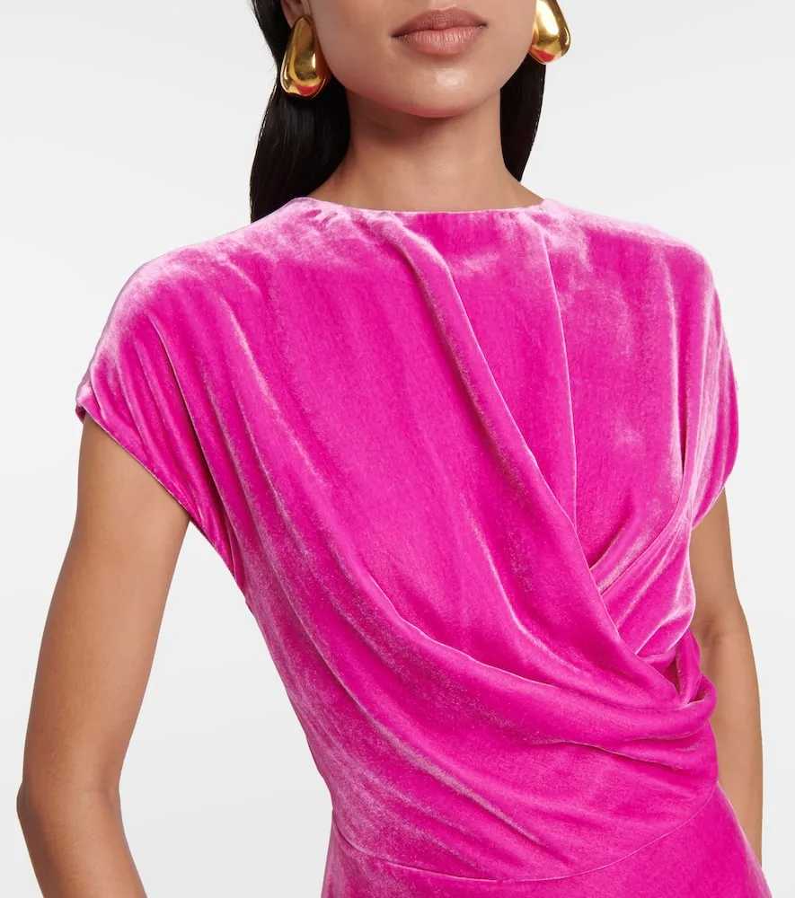 Costarellos Lapis draped velvet maxi dress