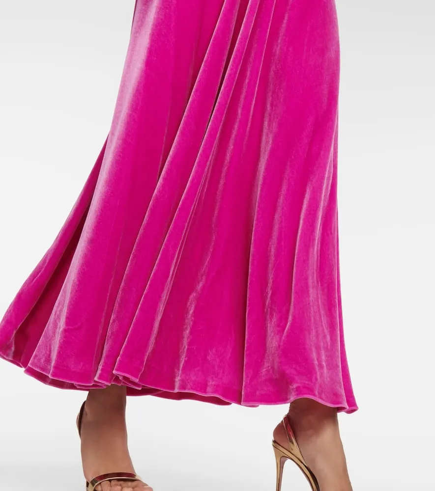 Costarellos Lapis draped velvet maxi dress