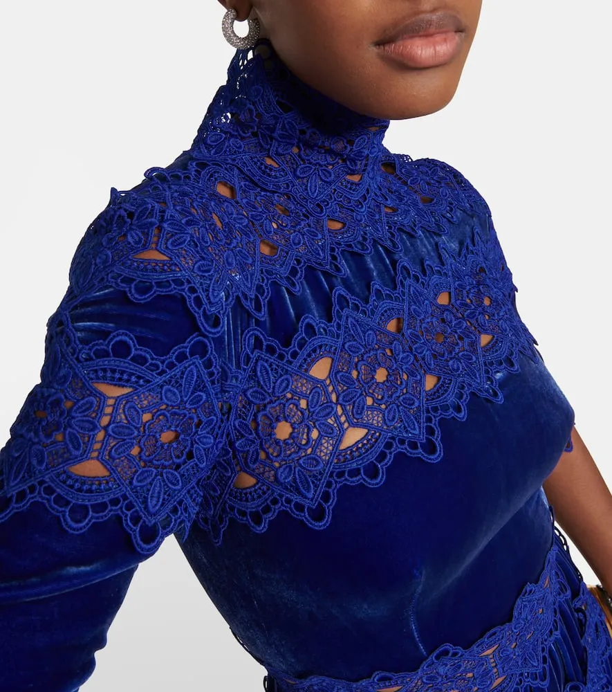 Costarellos Lissie lace and velvet gown