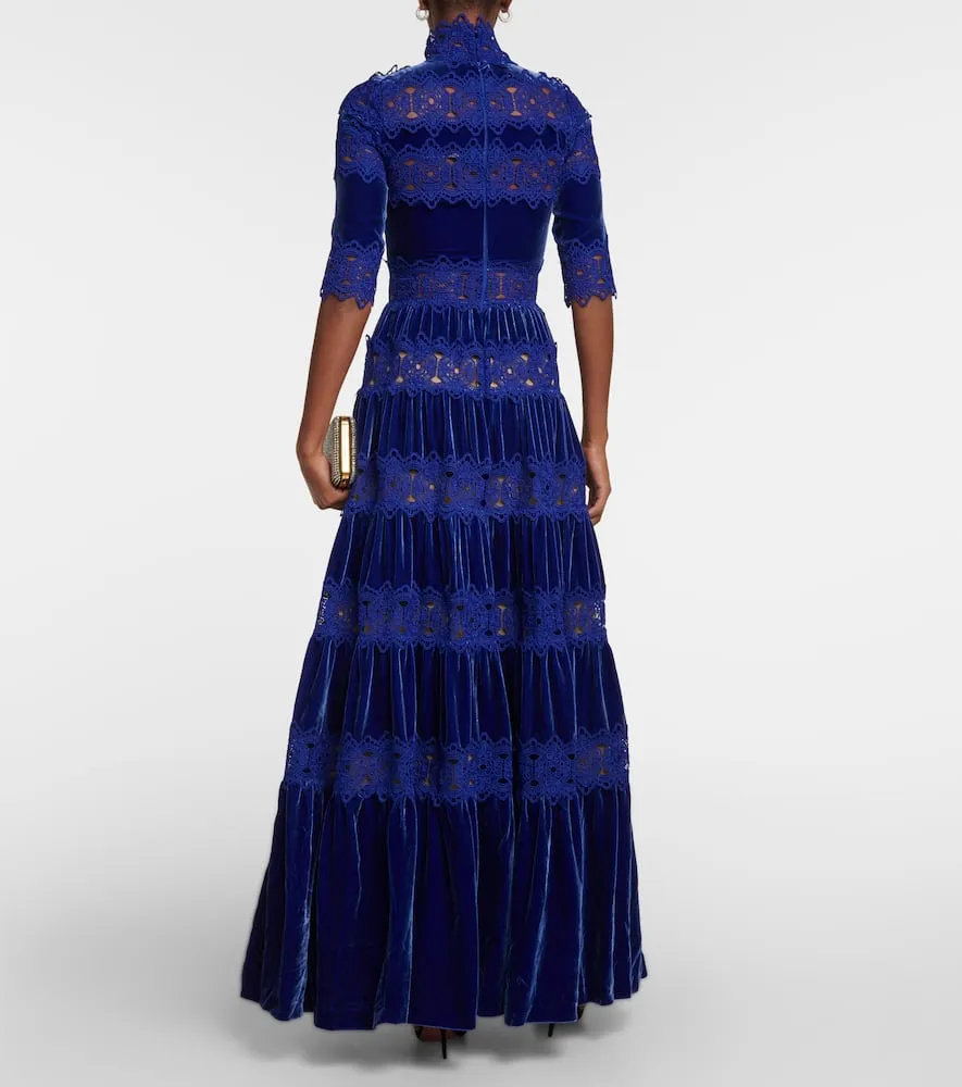 Costarellos Lissie lace and velvet gown