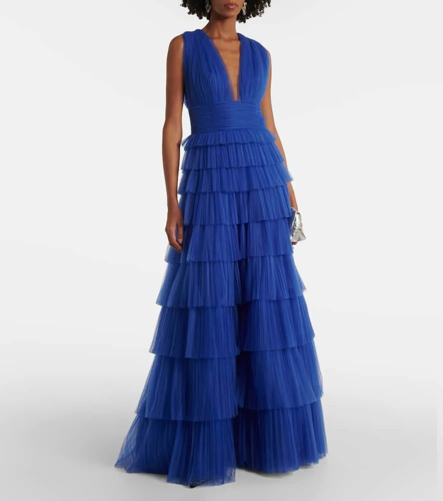 Costarellos Zeferra pliss√É¬© tiered tulle gown