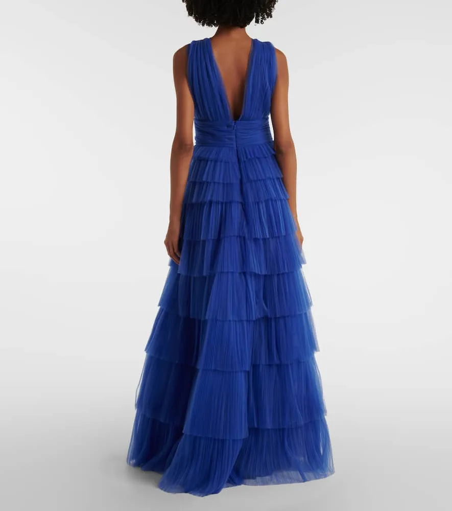 Costarellos Zeferra pliss√É¬© tiered tulle gown