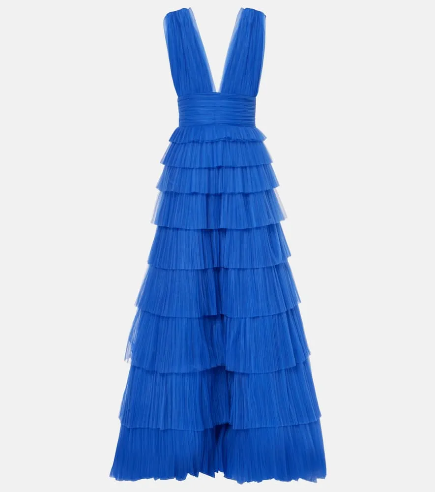 Costarellos Zeferra pliss√É¬© tiered tulle gown