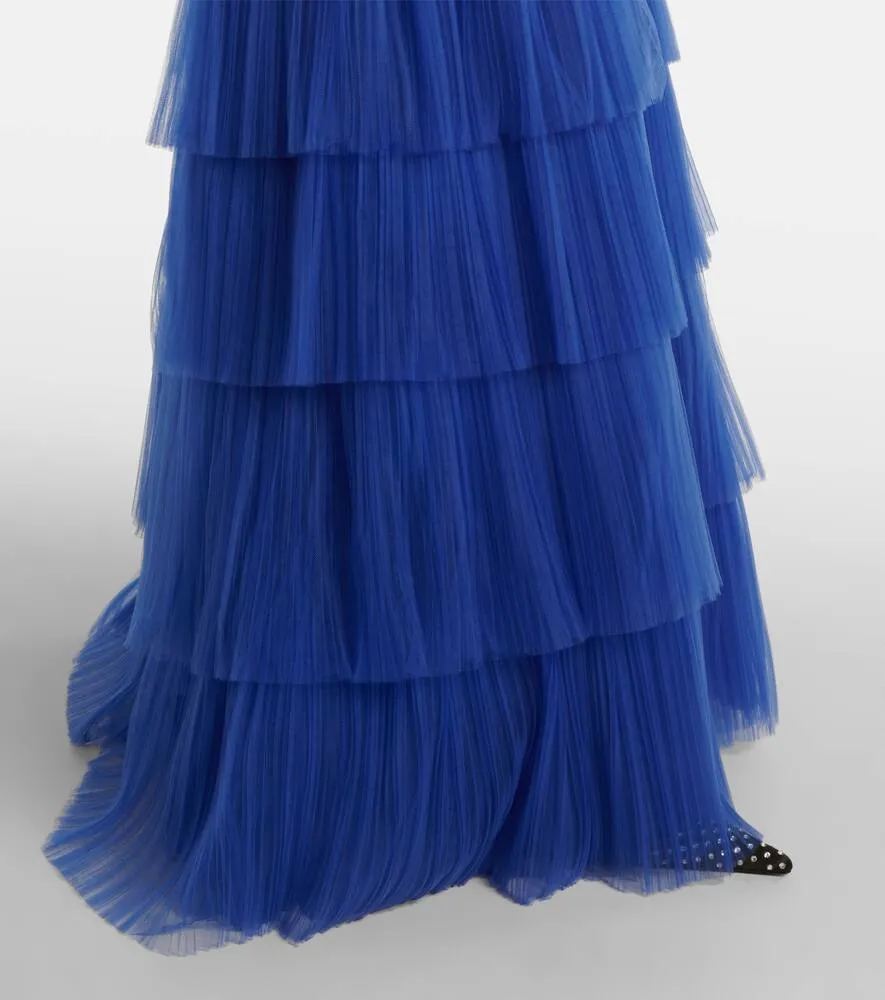 Costarellos Zeferra pliss√É¬© tiered tulle gown