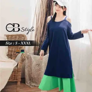 FAKE TWO PIECE CONTRAST DRESS