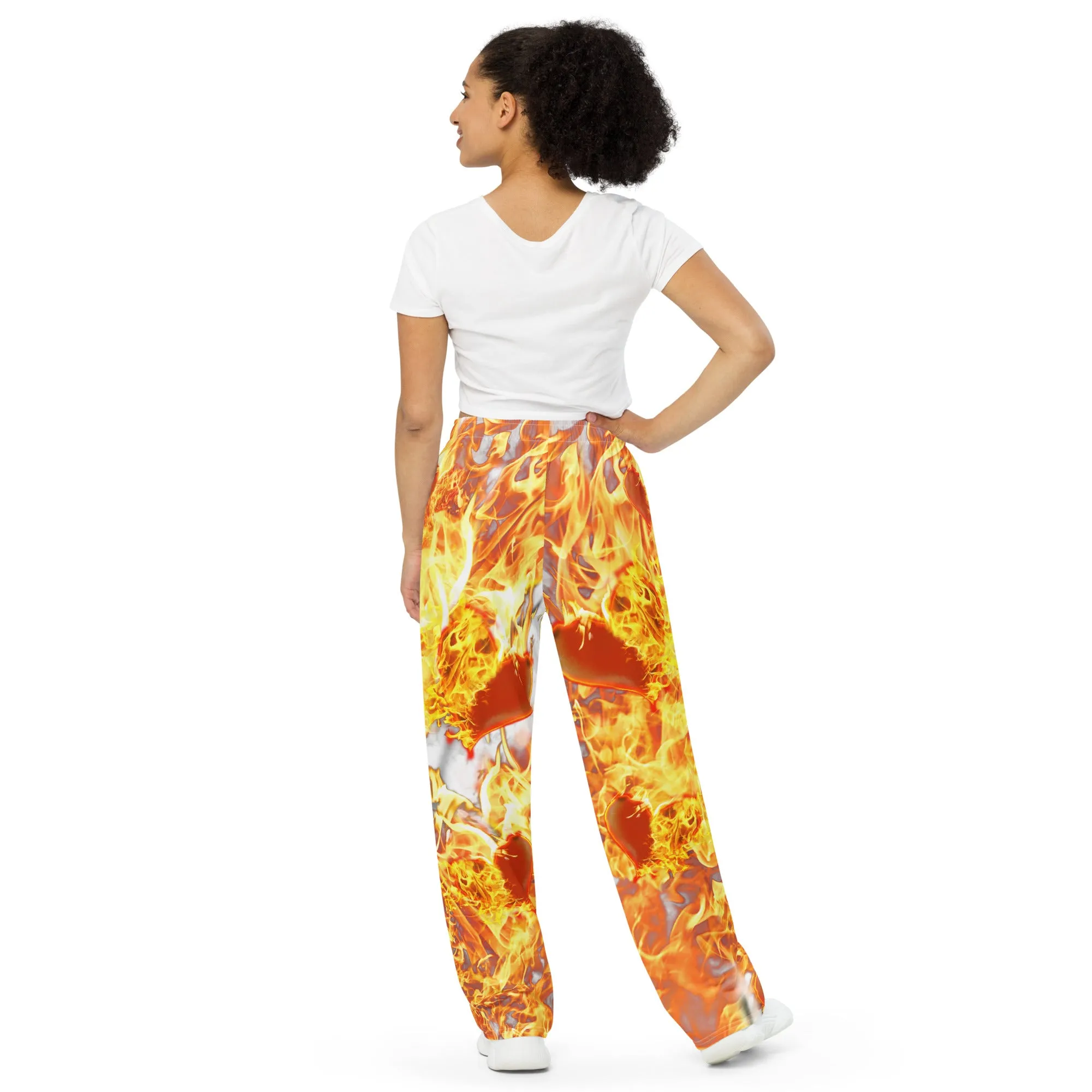 Fire w/Hearts - All-over print unisex wide-leg pants
