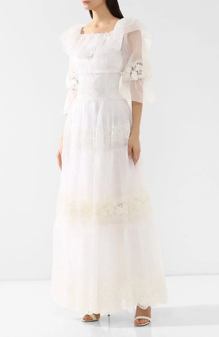 Floral Lace Corset Silk Maxi Wedding Dress
