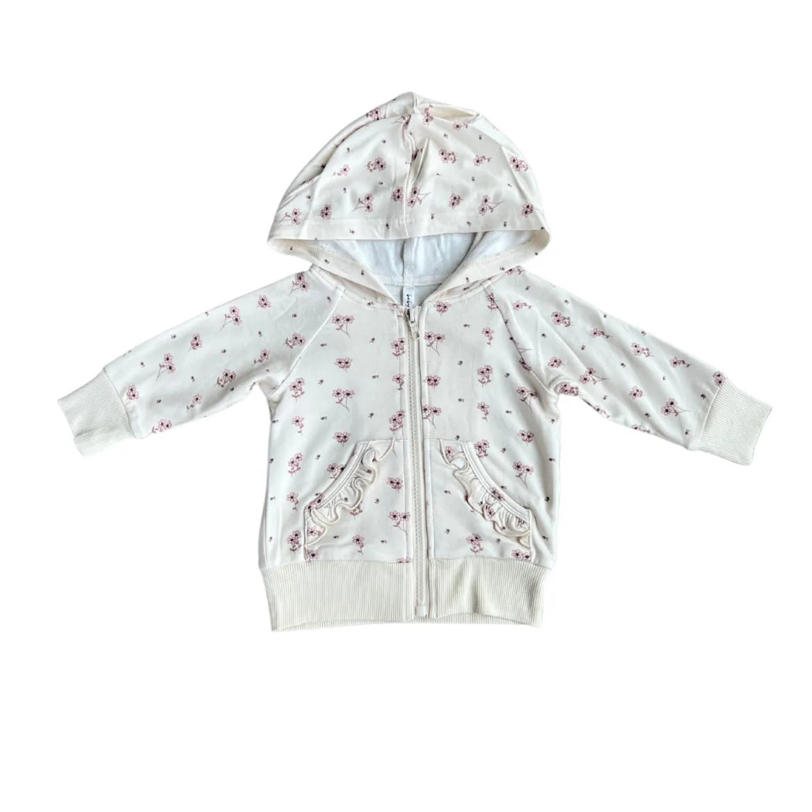 Girl's Hooded Jacket - Mini Floral in Cream