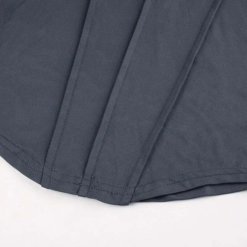 Grey Hooded Buttons Long Sleeve Crop Top