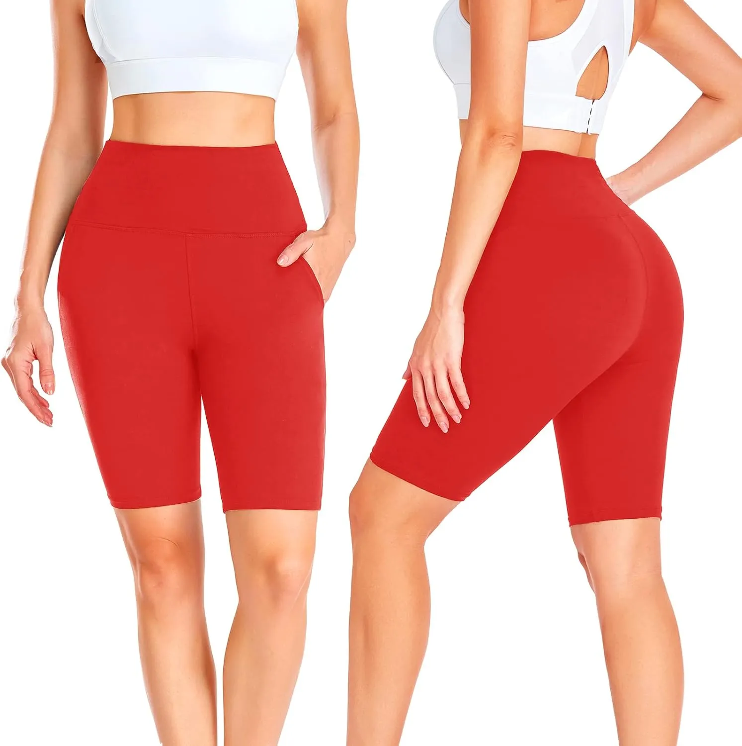 GROTEEN Biker Shorts Women with Pockets - 8'' High Waisted Tummy Control Yoga Workout Running Gym Spandex Shorts