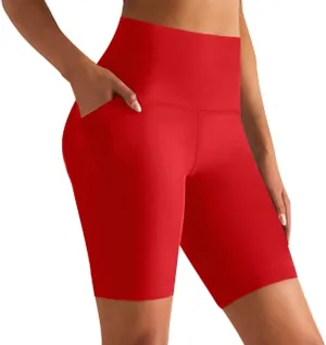 GROTEEN Biker Shorts Women with Pockets - 8'' High Waisted Tummy Control Yoga Workout Running Gym Spandex Shorts