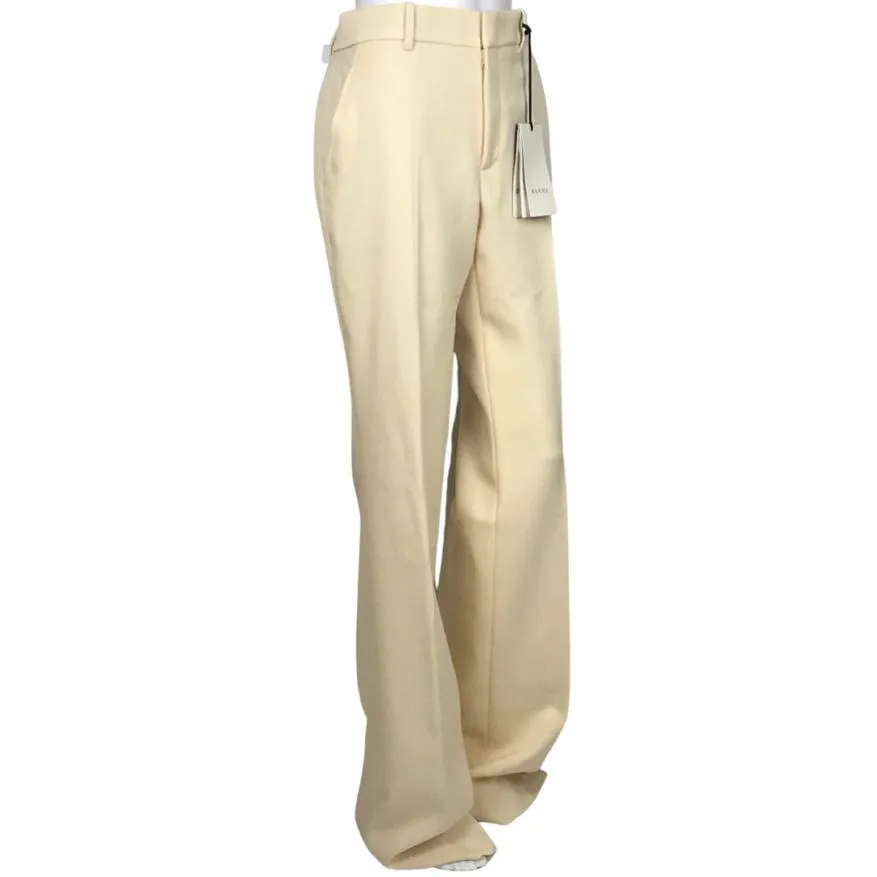 Gucci Women's Wool Trousers Pants Wide Leg Moonstone Ivory Sz 40