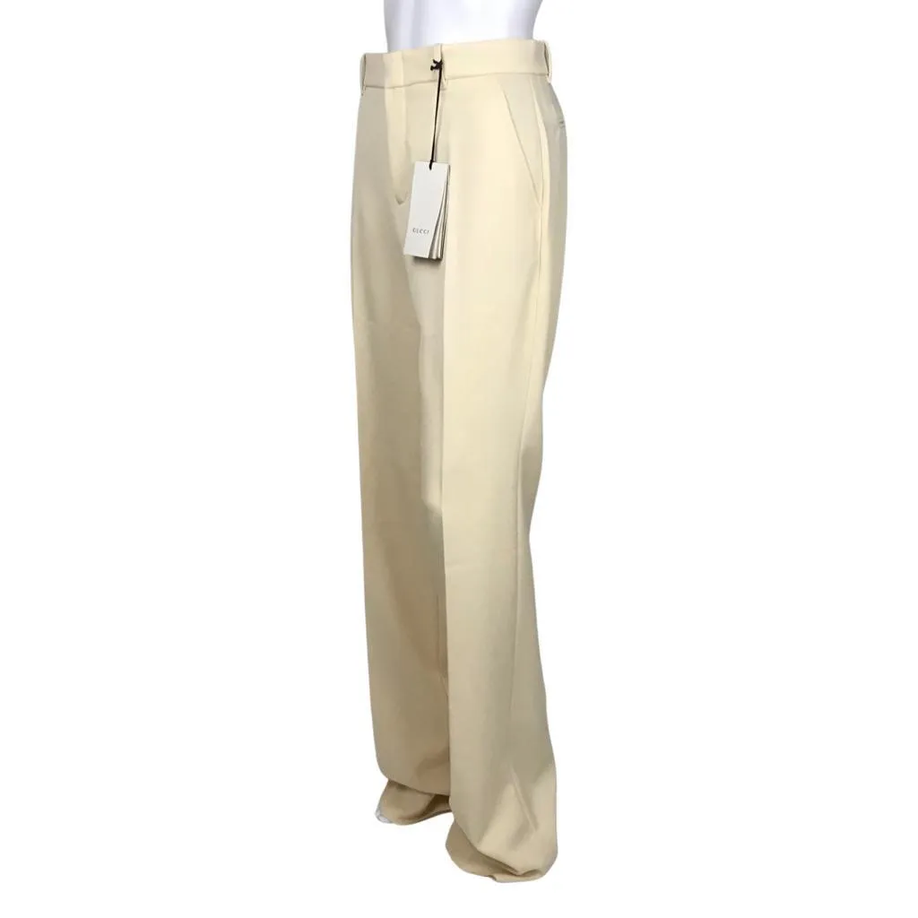 Gucci Women's Wool Trousers Pants Wide Leg Moonstone Ivory Sz 40