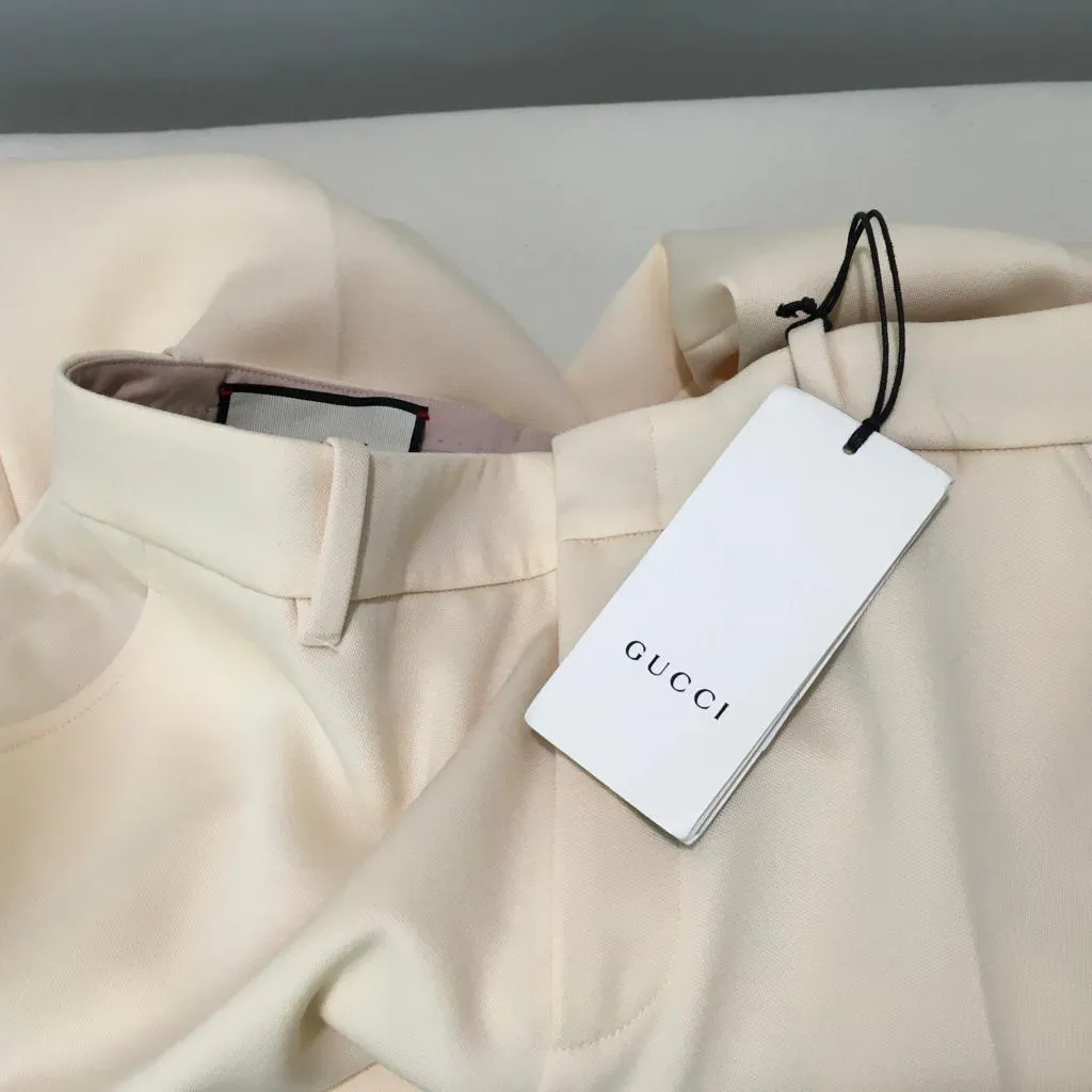 Gucci Women's Wool Trousers Pants Wide Leg Moonstone Ivory Sz 40