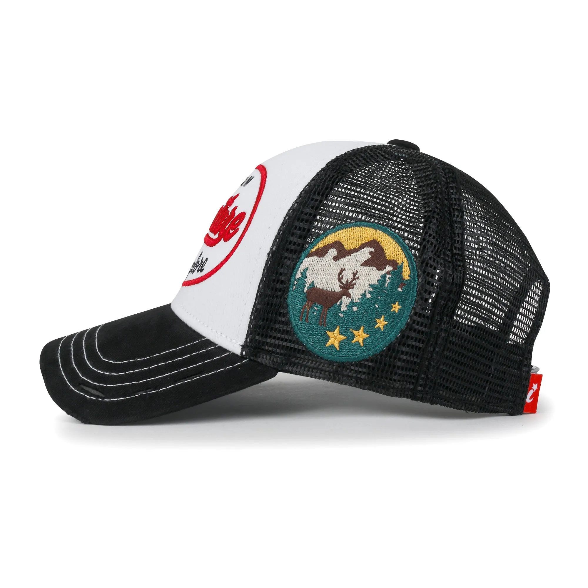 ililily PREMIUM Adventure Patch Structured Trucker Hat Distressed Baseball Cap