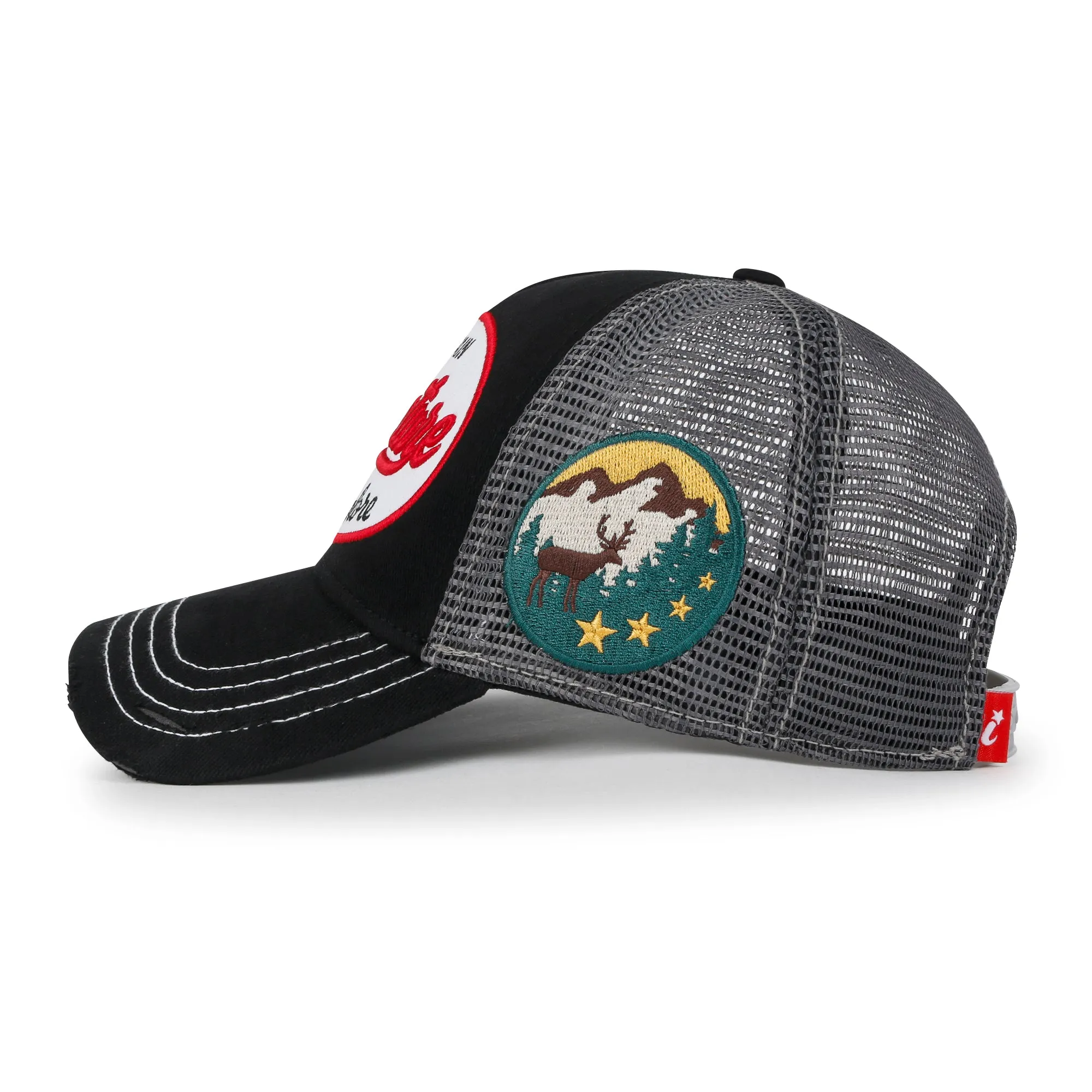 ililily PREMIUM Adventure Patch Structured Trucker Hat Distressed Baseball Cap