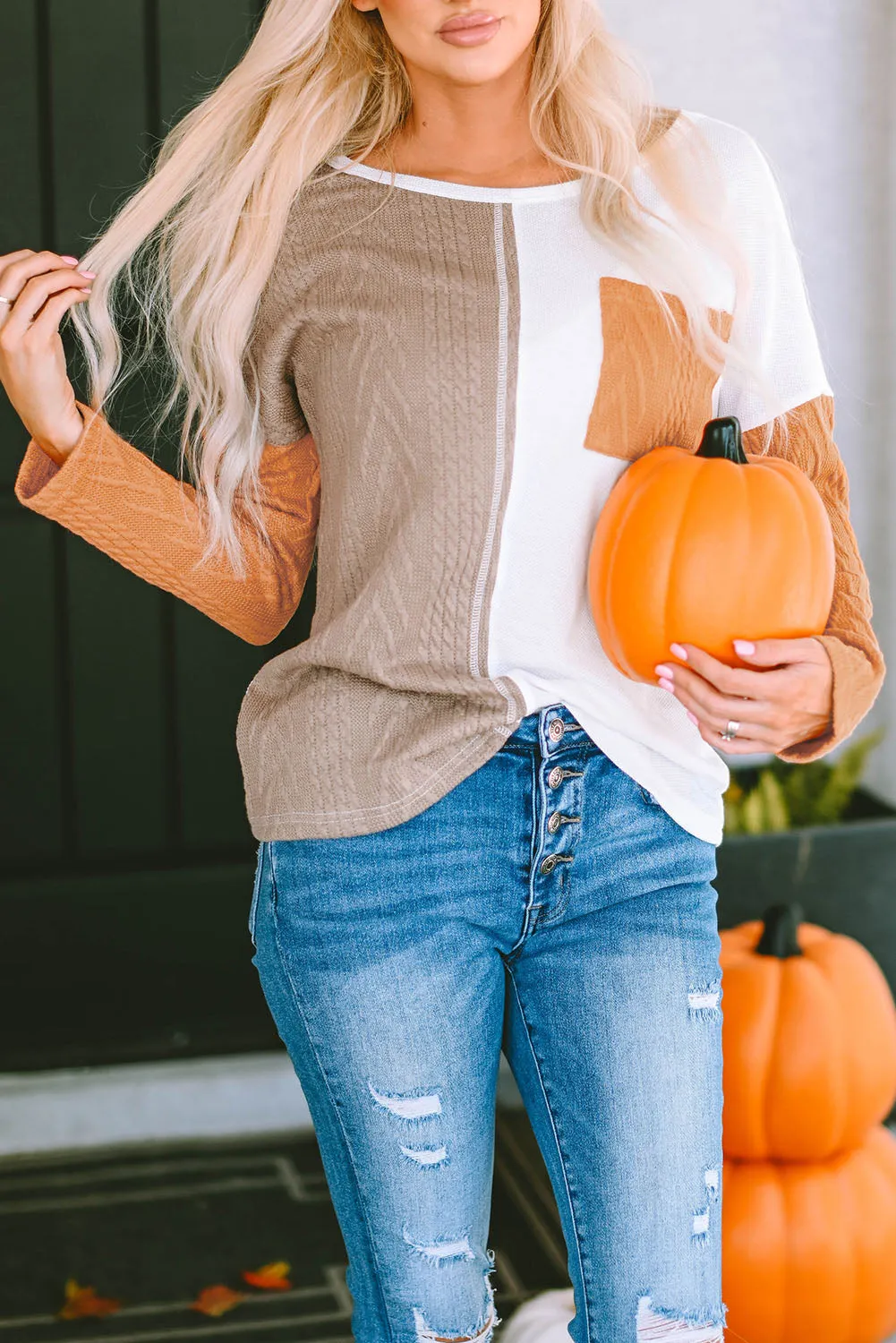 Long Sleeve Chest Knit Top