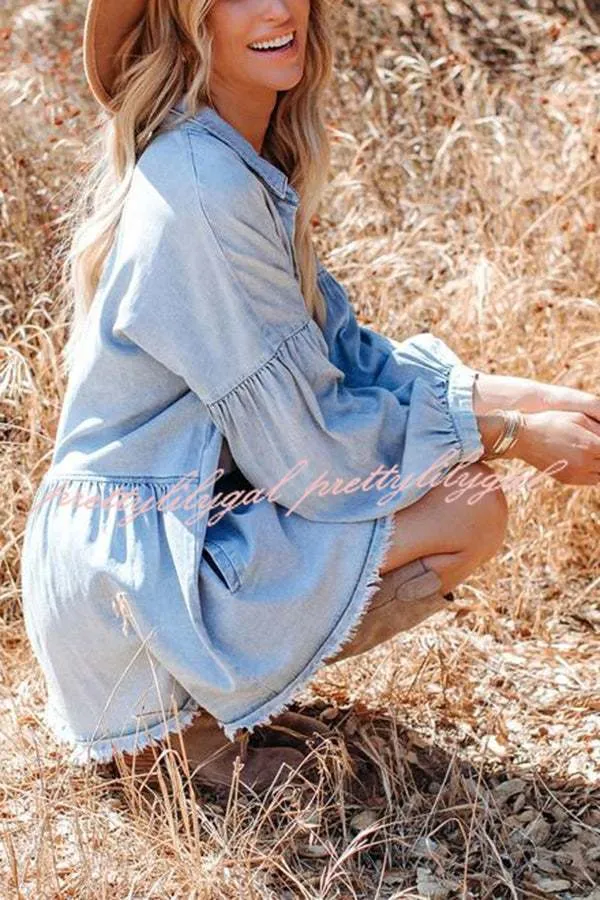 Madden Pocketed Chambray Button Down Denim Tunic Dress