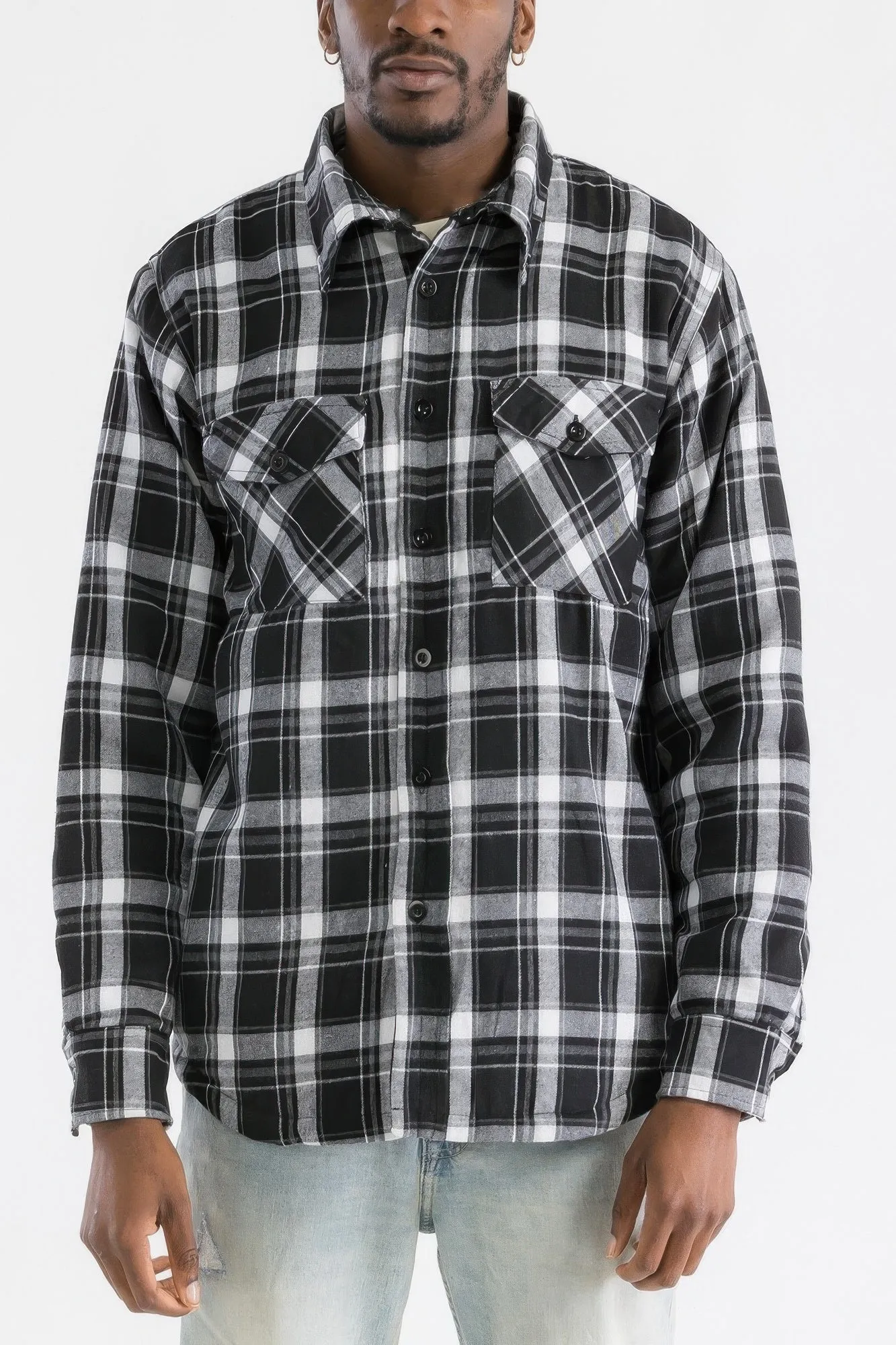 Mens Quilted Padded Flannel Jacket