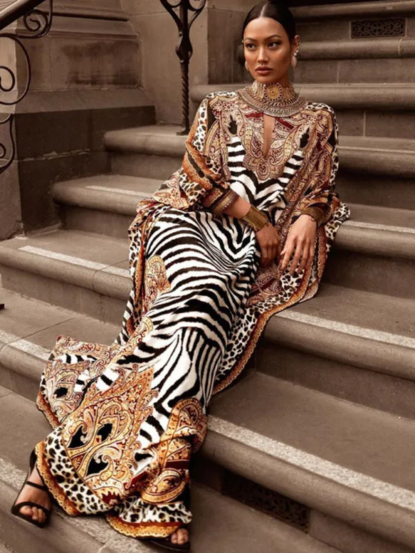 Middle Eastern Indie Arabic-Inspired Kaftan Maxi Dress - Tunics