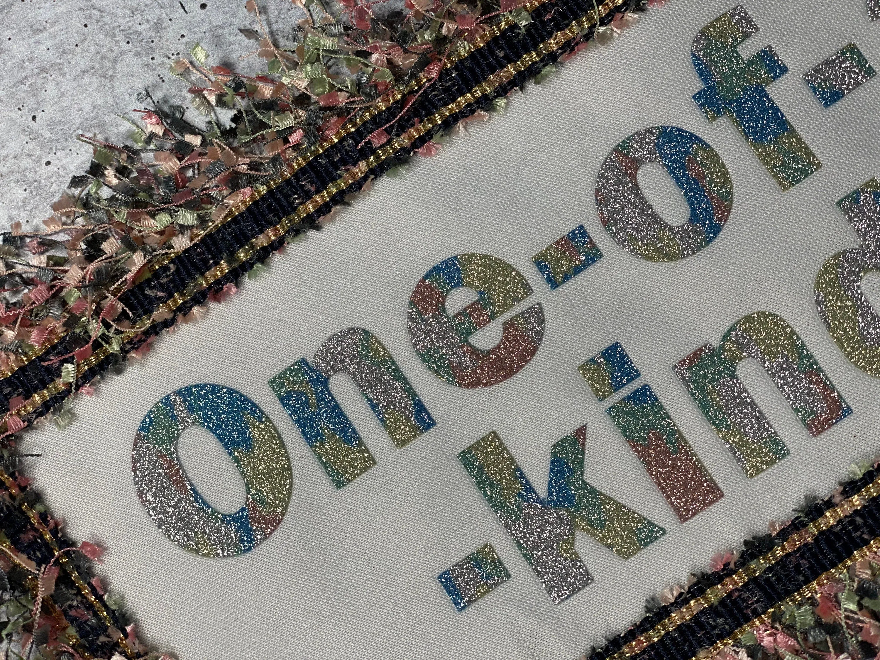 NEW, Exclusive, "One of A Kind," Size 9" x 5", (sew-on) Denim Confetti Fringe Fashion Applique, Patch for Denim Jacket, Camo, Sweaters