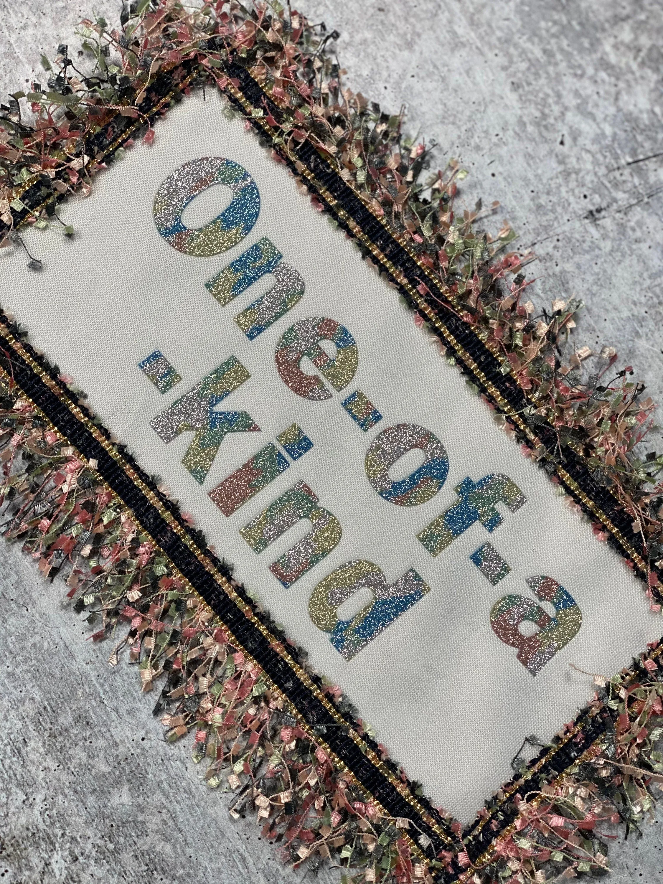 NEW, Exclusive, "One of A Kind," Size 9" x 5", (sew-on) Denim Confetti Fringe Fashion Applique, Patch for Denim Jacket, Camo, Sweaters