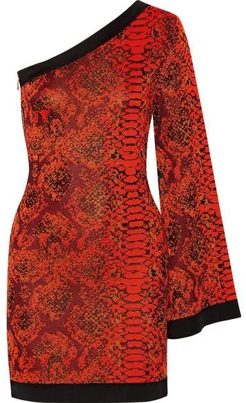 One-Shoulder Jacquard-Knit Mini Dress