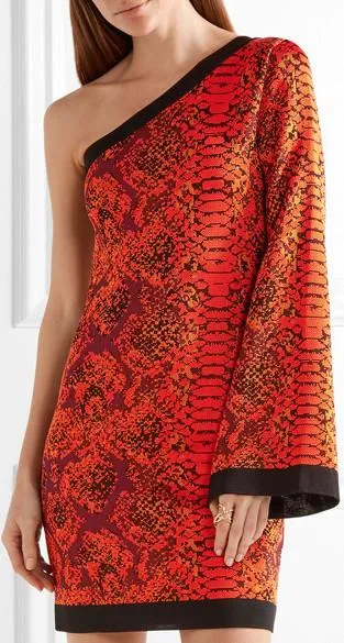 One-Shoulder Jacquard-Knit Mini Dress