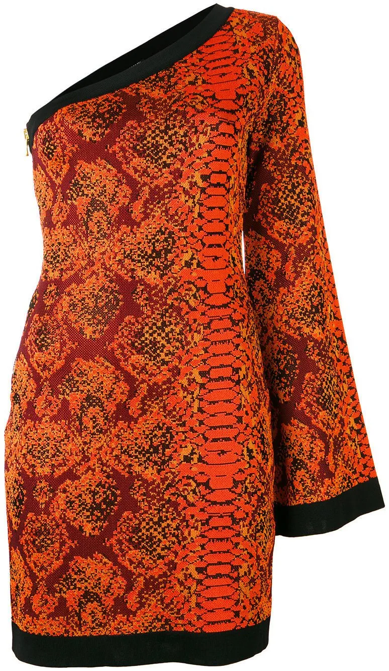 One-Shoulder Jacquard-Knit Mini Dress