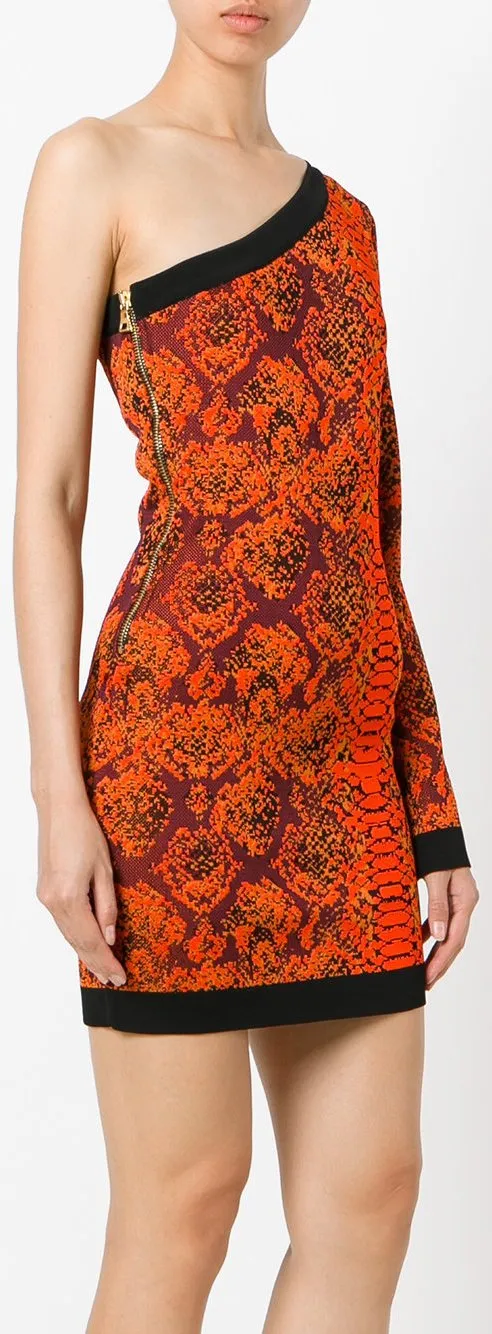 One-Shoulder Jacquard-Knit Mini Dress