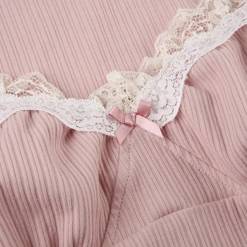 Pink Sweet Lace Trim Bow Cute Top
