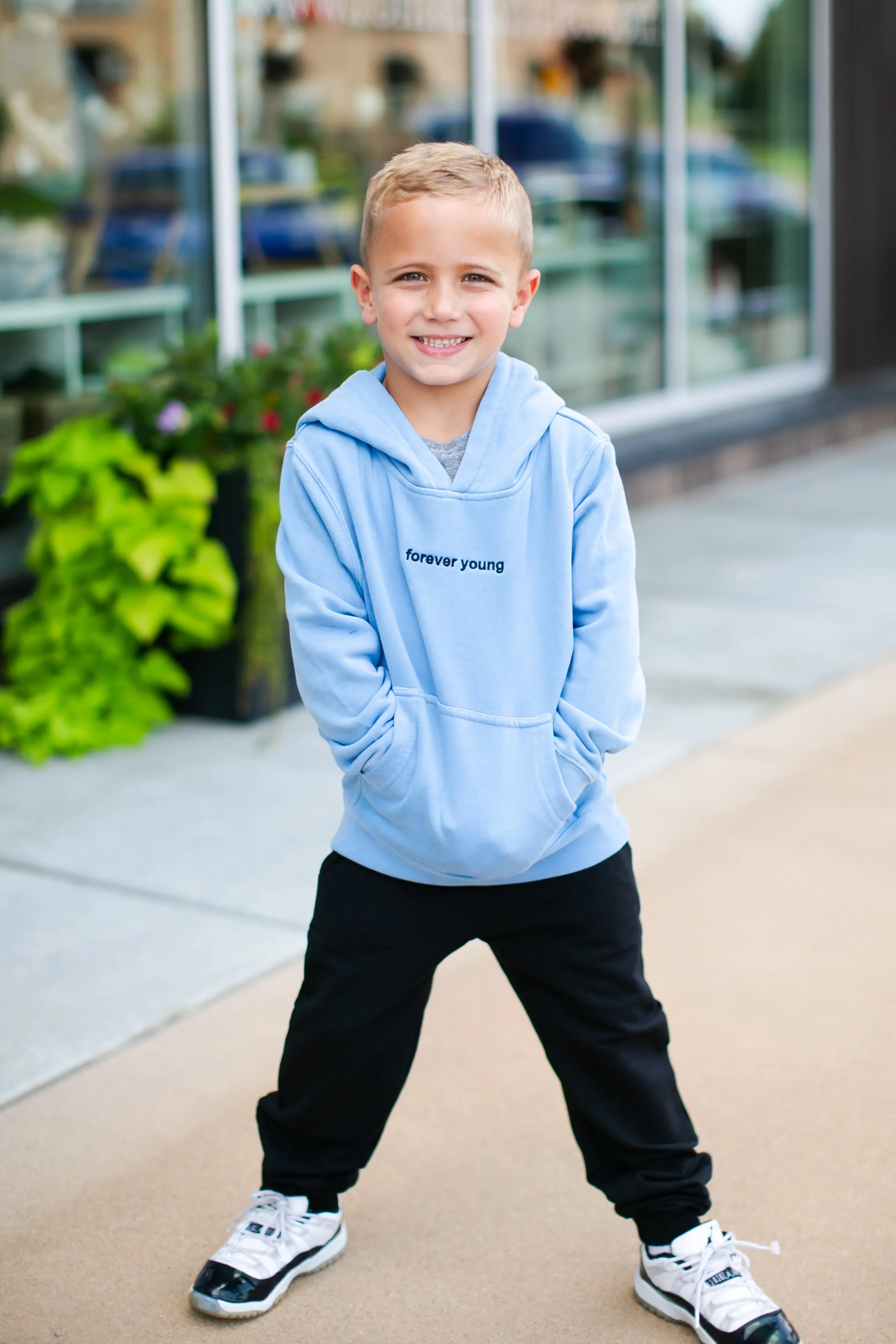 Roman & Leo - Boys FOREVER YOUNG Pigment Dyed Hoodie in Sky