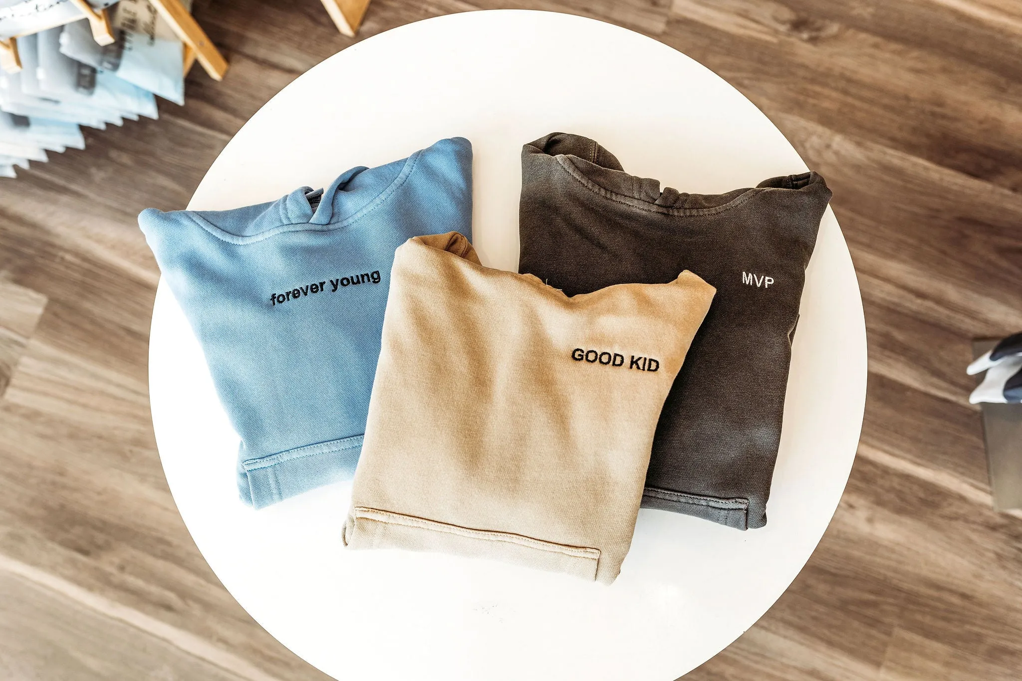 Roman & Leo - Boys FOREVER YOUNG Pigment Dyed Hoodie in Sky