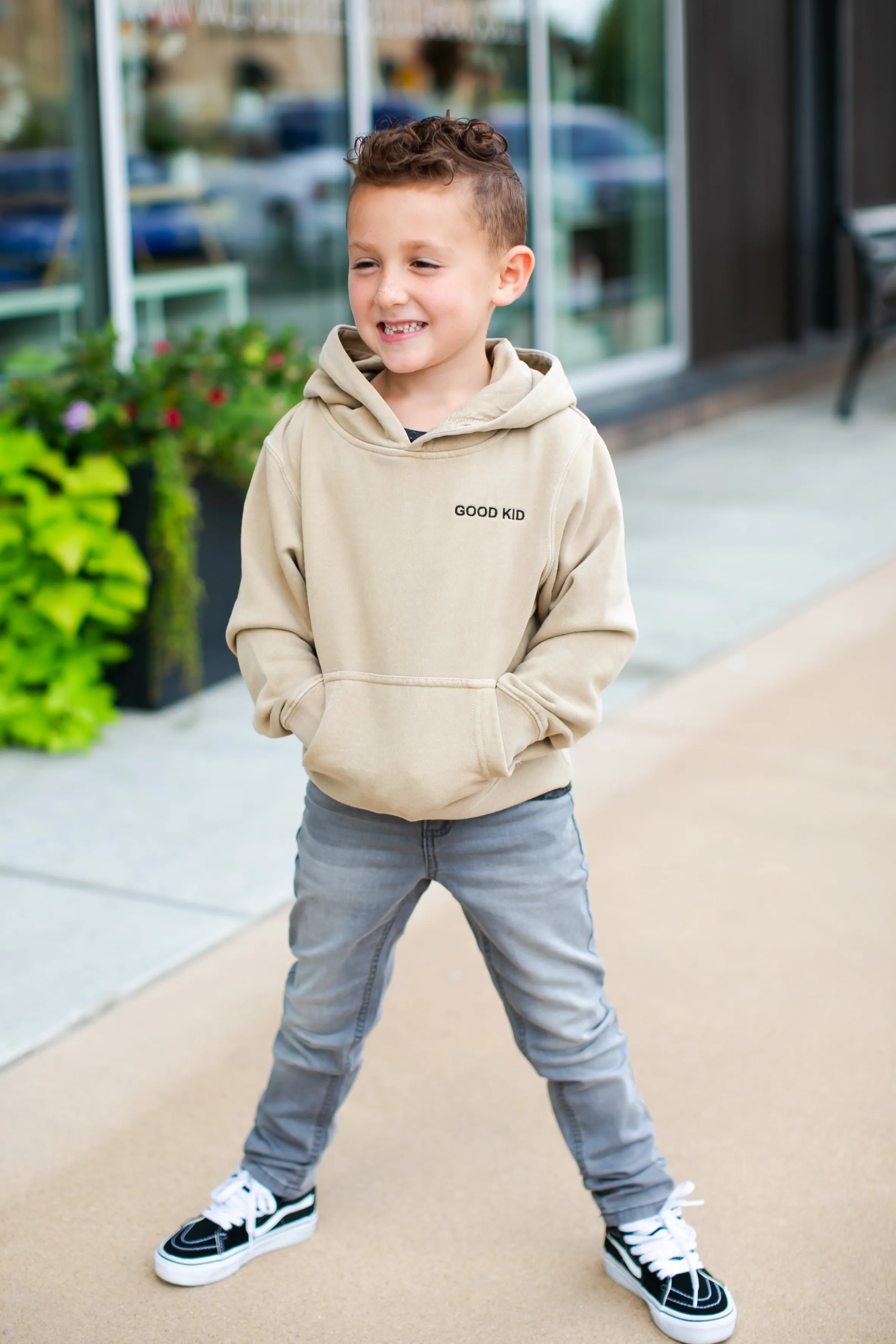 Roman & Leo - Boys GOOD KID Pigment Dyed Hoodie in Sand