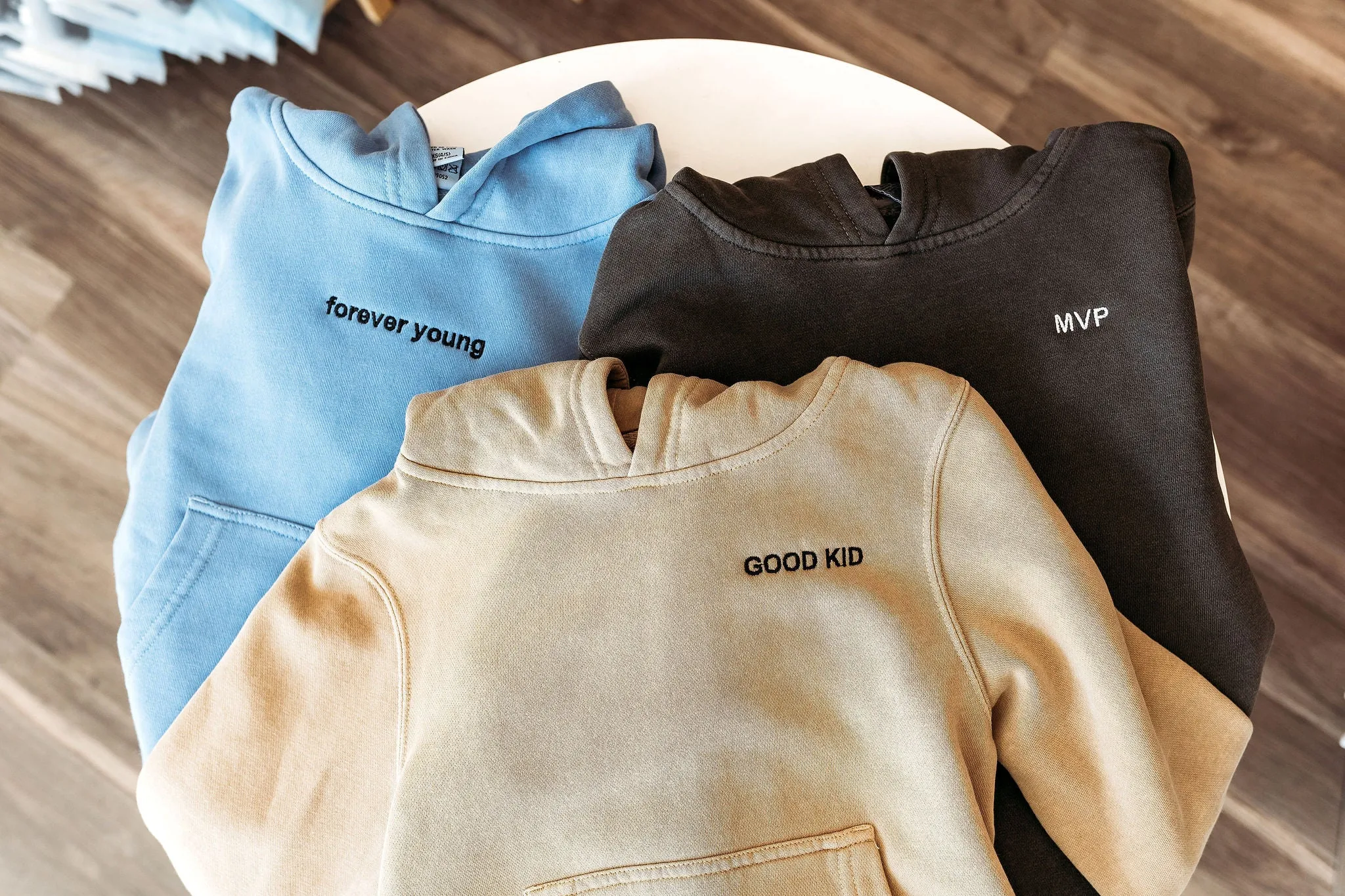 Roman & Leo - Boys GOOD KID Pigment Dyed Hoodie in Sand